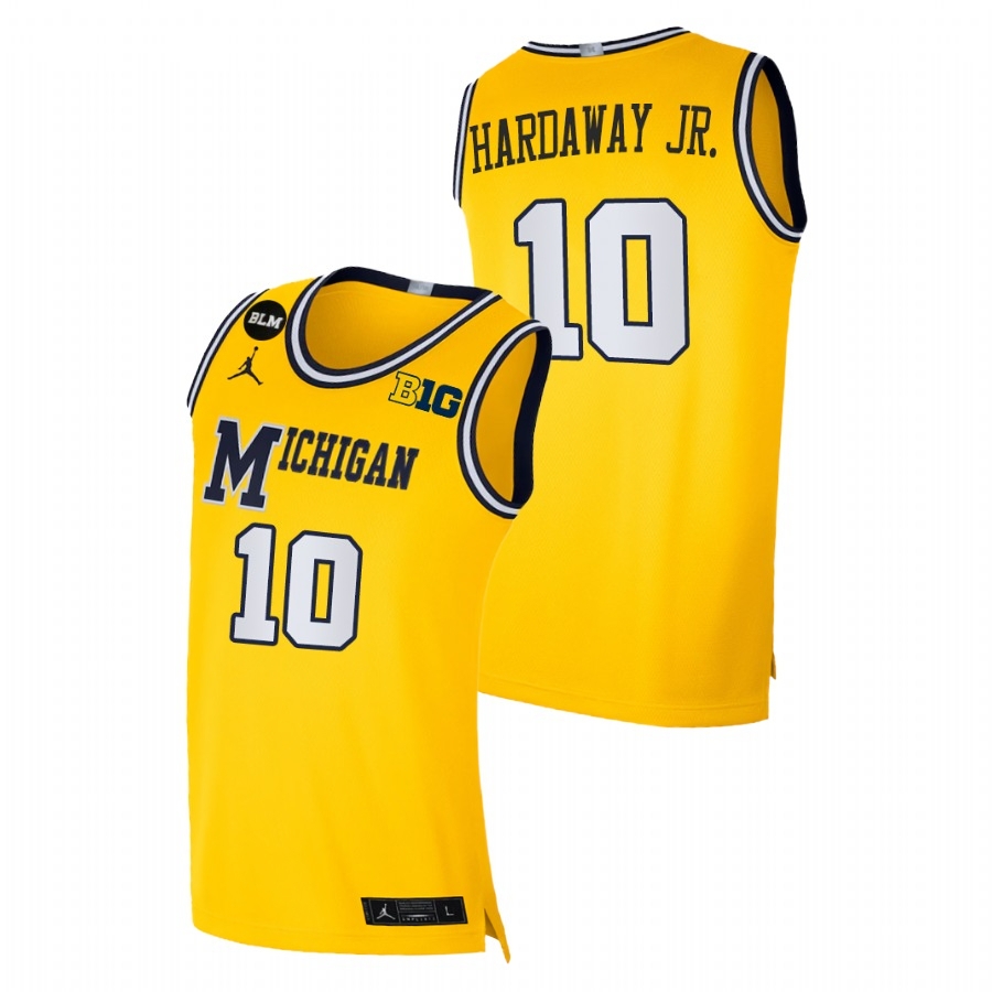 Michigan Wolverines Men's NCAA Tim Hardaway Jr. #10 Yellow Equality 2021 Away BLM Social Justice College Basketball Jersey BVB2049SF